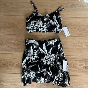 Floral Black and White Skirt Set